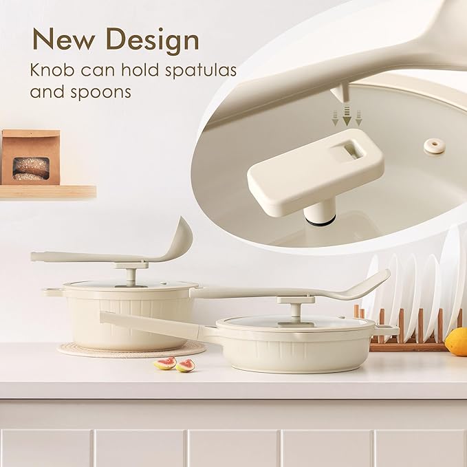SENSARTE Ceramic Cookware Set Non-toxic 14 Pcs, Nonstick Pots and Pans Set, Dishwasher Safe Induction Cookware, Healthy Kitchen Cooking Set, PFOA/PFAS/PTFE Free