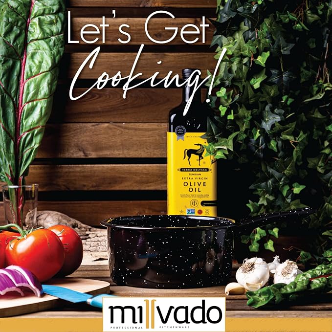 2 Quart Granite Saucepan, Naturally Nonstick Sauce Pots, Speckled Enamel Ware Cookware, Small Sauce Pan for Cooking and Boiling - Granite Cooking Pot for Stovetop, Campfire, Outdoor Stove