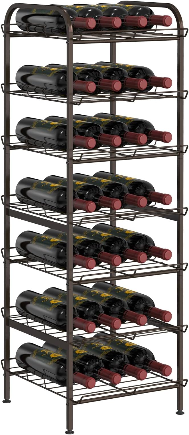 smusei Water Bottle Organizer 7 Tier Free Standing Vertical Metal Water Bottle Rack Shelf Adjustable Water Bottle Beverage Drink Stand Holder for Kitchen Pantry Food Storage, Bronze