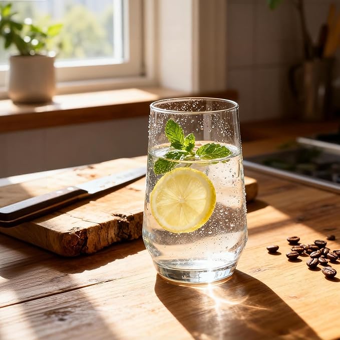 Drinking Glasses Set of 6, 16.4oz Highball Glasses, Crystal Clear Tall Glass Cups for Cocktail, Juice, Iced Tea, Mojito and Smoothies, Dishwasher Safe Glassware Set