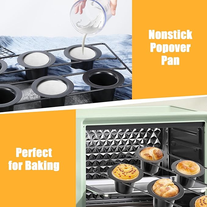 2 Pcs 12 Cups Nonstick Popover Pan Muffin Cupcake Pan Pudding Pan Bakeware for Oven Baking, Frittatas, Muffins, Quiches, Pudding Cakes