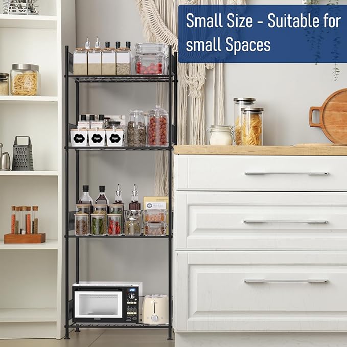 smusei Water Bottle Storage Rack 4 Tier Freestanding Floor Bottled Water Organizer Shelf Large Capacity Metal Beverage Soda Can Drink Holder Stand for Pantry Kitchen Living Room, Black