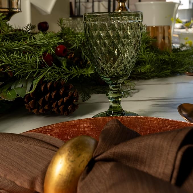 ZOOFOX Set of 6 Vintage Wine Glasses, 10 oz Colored Glass Goblet with Stem, Diamond Design Embossed Glassware for Baby Shower, Wedding, Party, Holiday