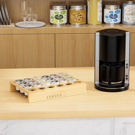 MinBoo BamBoo k cup holder Drawer or Countertop k cup Organizer Coffee Pod Holder Hold 24 Coffee Pod Storage Kcup coffee pods holder for coffee station Office and Kitchen k cup storage
