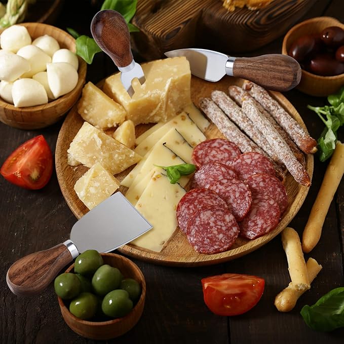 Exquisite 4-Piece Cheese Knives Set,Complete Stainless Steel Cheese Knife Collection(Acacia Wood Handle),Gift-Ready