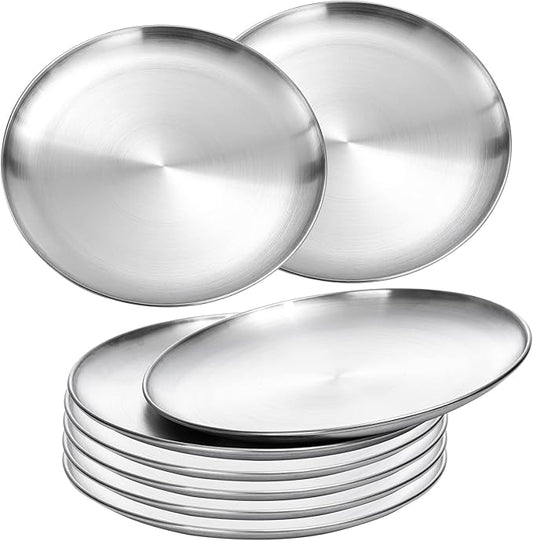 18/8 Stainless Steel Dinner Plate for Main Dishes, Grilled Meat, Dessert, Salad, and Fruit - 9 Inches (23 cm) Large Capacity (8pc, 9in)