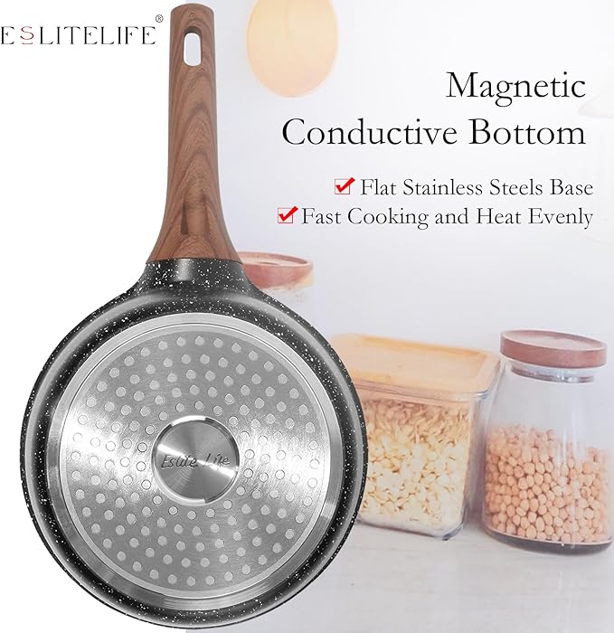 ESLITE LIFE Nonstick Sauce Pan with Lid, 2.5 QT Small Soup Pot Compatible with All Stovetops (Gas, Electric & Induction), PFOA Free, Black