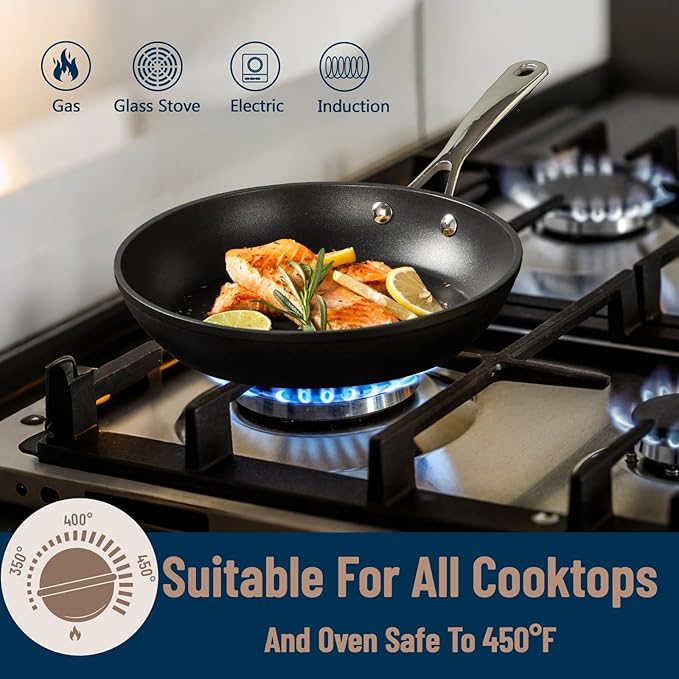 UCC LIFE 8" Nonstick Frying Pan, Non Stick Fry Pans Skillets, Egg Omelet Pan, Stainless Steel Handle, Oven Safe Compatible with All Stove-tops (Black)