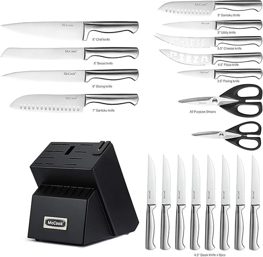 McCook® Knife Sets,German Stainless Steel Kitchen Knives Block Set with Built-in Sharpener