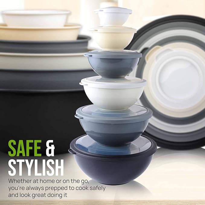 Zulay Kitchen 12 Piece Plastic Mixing Bowls with Leak-Proof Lids Set - Microwave and Freezer Safe Kitchen Mixing Bowls for Preparing, Serving and Storing - Large Nesting Bowls (Midnight Ombre)