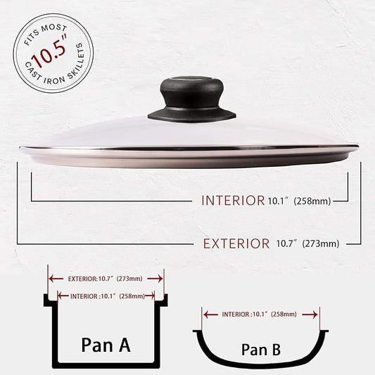 10.5 Inch Glass Lid for Frying Pan, Fry Pan Lid, Skillet Lid, Pan Lid with Handle, Compatible with 10-10.7 Inch Kitchen Cookware Tempered Replacement Cover, 10.5"/26cm, Clear