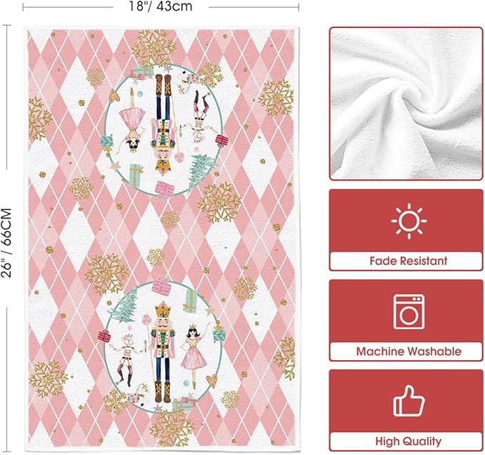 Pink Nutcrackers Tree Christmas Kitchen Towels Dish Towels 18x26 Inch Set of 2