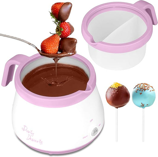 Candy and Chocolate Melting Pot with 2 Pots, Melts Candy Chocolate in a Couple of Minutes, Ideal for Cake Pops Cookies Cakes, 2.5 Cups, Pink