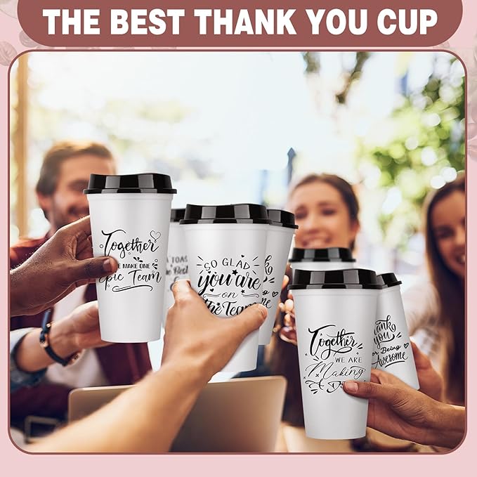 Pickmesh 15 Pcs Employee Appreciation Gifts Christmas Thank You Gift for Team Building 16 oz Teacher Plastic Coffee Cup with Lid Inspirational Travel Tumbler for Coworker Staff Pastor (White)