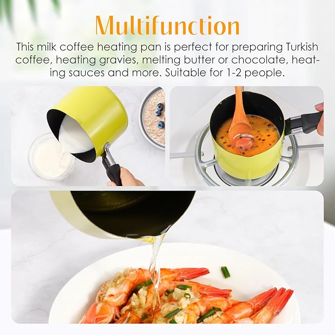 Mini Saucepan, 0.5QT Green Nonstick Butter Warmer with Handle 2 Pour Spouts Multi Milk Pot Stockpot Practical Small Melting Pot Valentine's Day