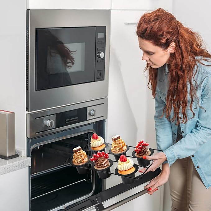 2 Pack Popover Pans, 12 Cups Nonstick Muffin Cupcake Pan, Carbon Steel Round Cheesecake Tin Bakeware Mould for Oven Baking, Muffins, Quiches, Pudding Cakes, Halloween Christmas