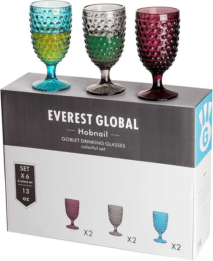 Hobnail Beverage Glass Goblet set of 6, 13 oz Hobnail Drinking Glasses Perfect for Dinner Table Parties Bars and Weddings