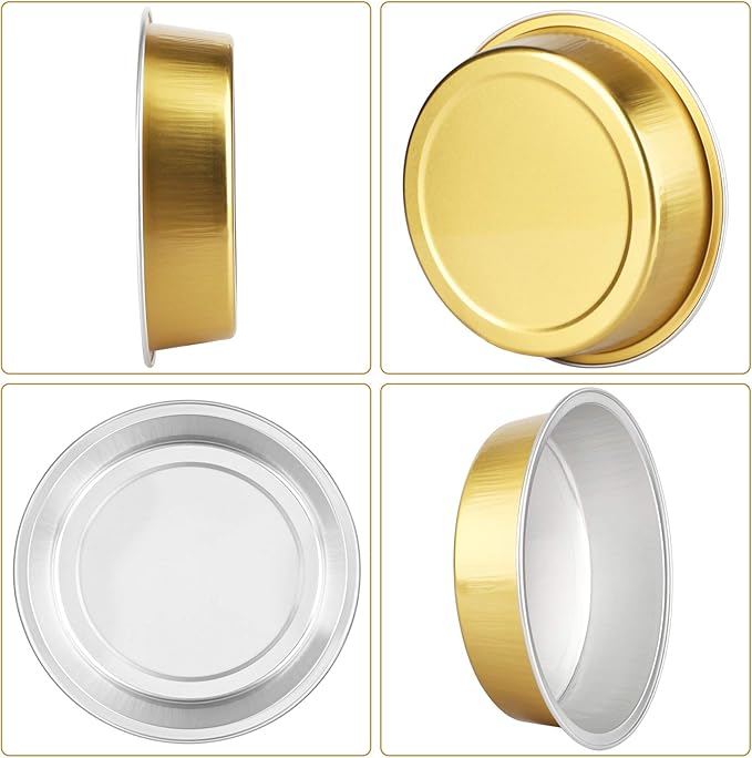 Beasea Disposable Pie Tins 4 Inch, 50 Pack Mini Tart Pans with Lids, 8 Oz Golden Aluminum Pie Pan Tin Tart Pans Round Oven Baking Mini Cake Pan for Pie Tart Quiche