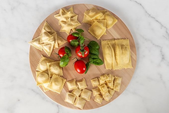 Imperia Ravioli Maker Set- Includes 3 Trays & Wooden Rolling Pin- Pasta Machine Accessory for Filled Ravioli- Durable Aluminum Construction- Press Makes 3 Different Shapes- Homemade Italian Cooking