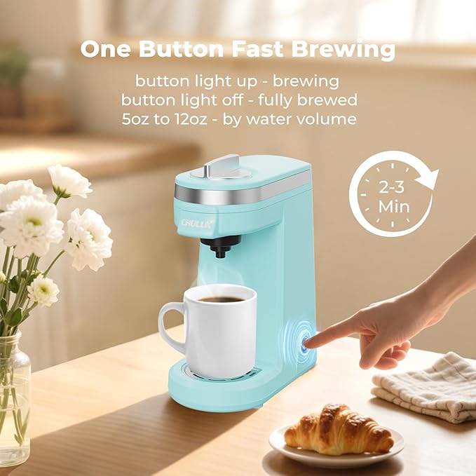 CHULUX Mini Coffee Maker for K Capsule, Single Serve Coffee Maker for One Cup Americano, Lightweight Pod Coffee Machine, Aqua