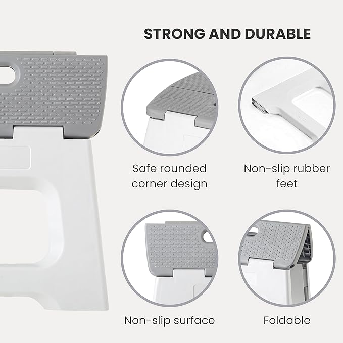 Vigar Compact Step Stool Foldable, 9-inch Step Stools for Adults up to 330 Pound, Lightweight Stool, Non-Slip Folding Step Stool, Gray