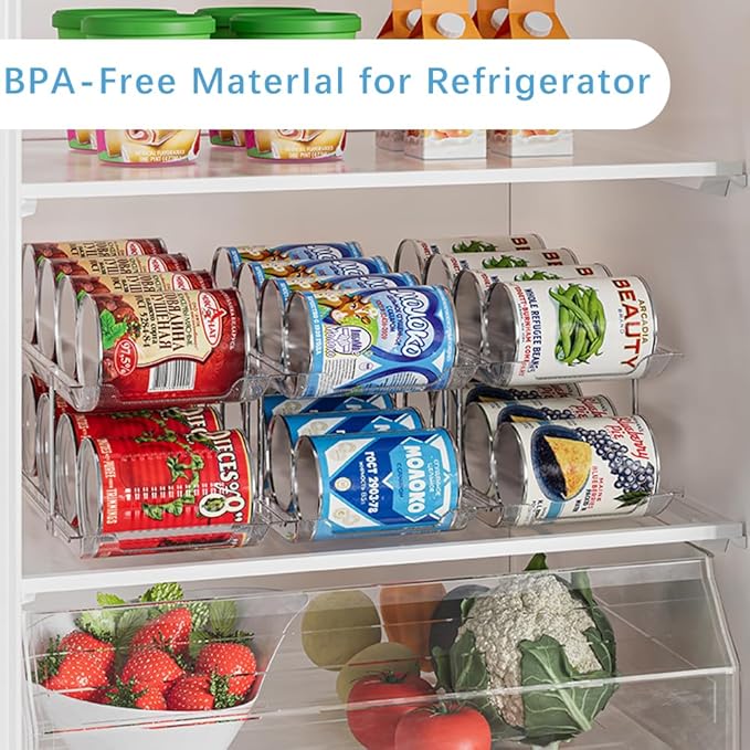 Can Organizer For Pantry, Adjustable Height And Width Canned Goods Organizer, Soup Can Rollers Organizer Holds Up to 48 Cans for Kitchen Cabinet or Refrigerator (CLear 4 Tier)