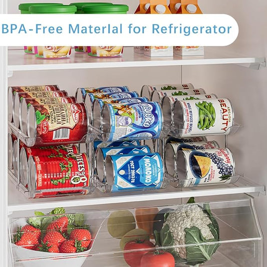 Can Organizer For Pantry, Adjustable Height And Width Canned Goods Organizer, Soup Can Rollers Organizer Holds Up to 48 Cans for Kitchen Cabinet or Refrigerator (CLear 4 Tier)