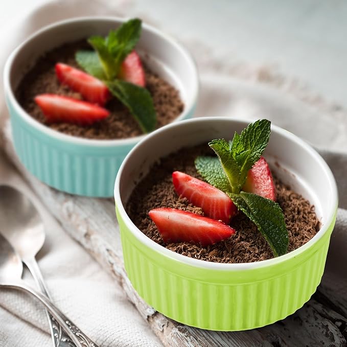 6 Sets Porcelain Ramekins with Lids 8 Oz Oven Safe Creme Brulee Souffle Ramekins with Covers for Oven Stackable Ceramic Bowl with Lid Baking Dishes Cups for Baking(Multi Colors)