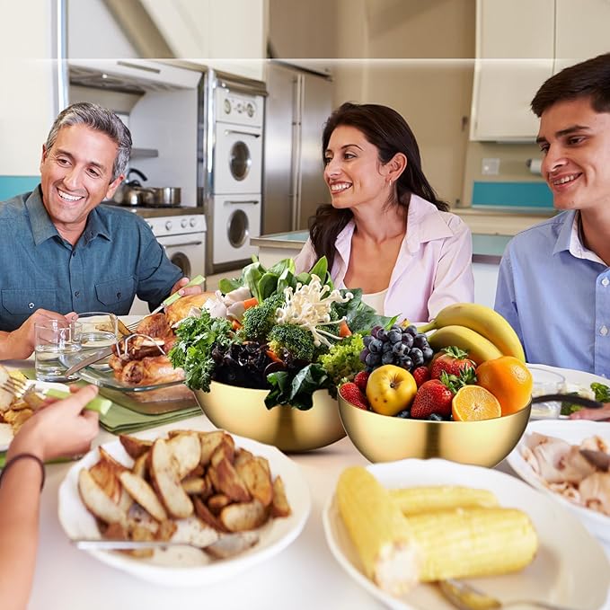 Nuogo 10 Pcs Stainless Steel Mixing Bowls Decorative Esthetician Bowls for Thanksgiving Christmas First Holy Communion Wedding Baking Prepping Serving Facial Salad Fruit Candy(9.8 Inch,Gold)