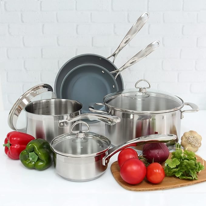 Chantal Induction 21 Steel 8 Piece Cookware Set with Ceramic Coated Fry Pans, 8 pc Set