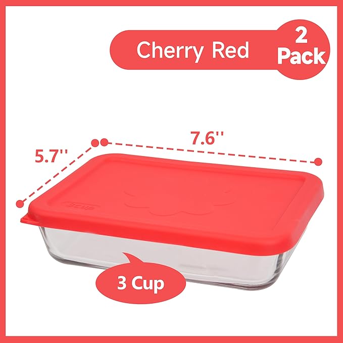 3 Cup Rectangle Silicone Lids Replacement for Anchor Hocking Glass Bowls (Container not Included) 2 Pack, Microwave, Dishwasher and Freezer Safe