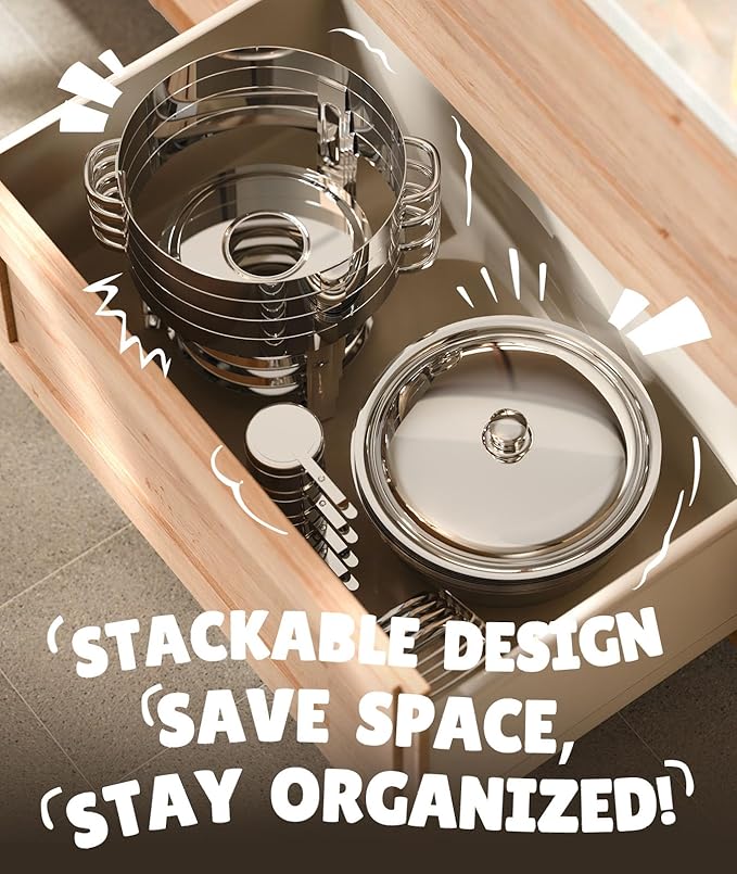 Chafing Dishes for Buffet 4 Pack, 6QT [Worry-Free Assemble] Food Warmers for Parties Buffet [Mirror-Like Polished Finish Stainless Steel Round Chafing Dish Buffet Set with Complete Set