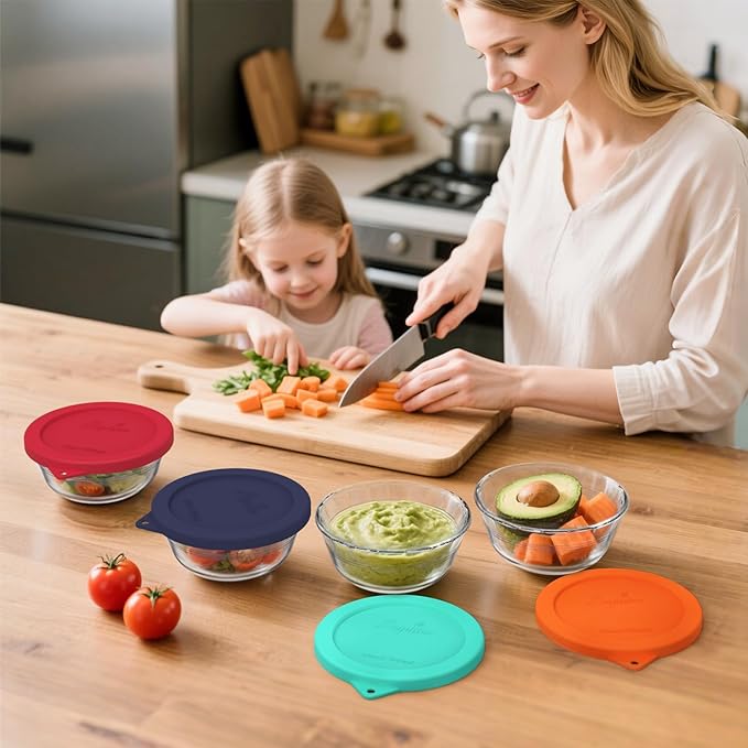 Sophico Silicone Replacement Lids for Pyrex and Anchor Hocking Glass Custard Cups 10oz, Round Silicone Cover for Food Storage (Container not Included)