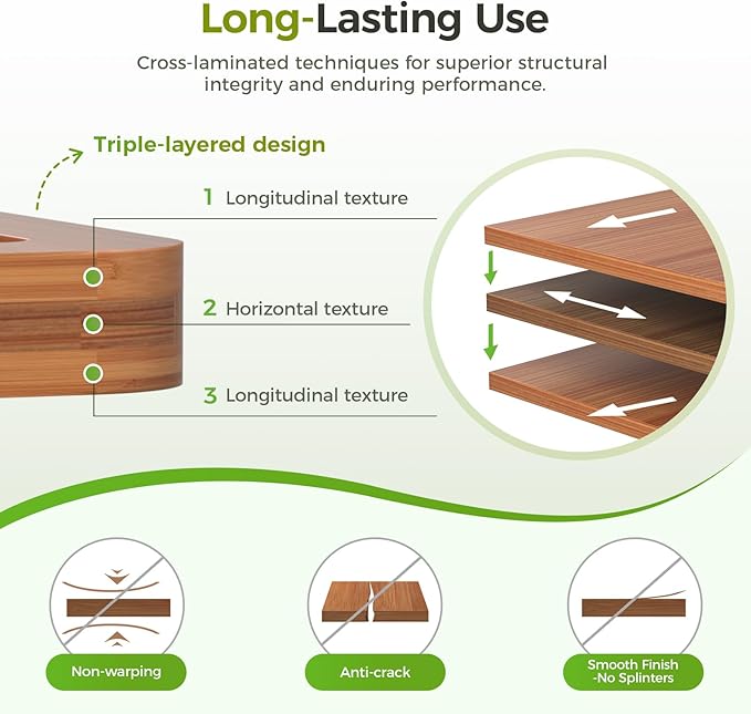 Bamboo Cutting Board for Kitchen, Wood Cutting Board 3 Piece Set with Non-Slip Mat Deep Juice Groove and Built-In Handles, Wooden Cutting Boards for Meat Vegetables Fruit for the Home