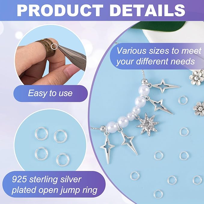 8pcs Jump Rings for Jewelry Making, 925 Sterling Silver Split Jump Ring, 4mm Double Loops Small Key Rings Open Connector Closures for Necklace Bracelets Jewelry Marking