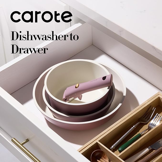 CAROTE 5pcs Pots and Pans Set Non stick,Cookware Set Detachable Handle,kitchen essentials,RV kitchen pot and pan,Induction Cookware,Oven Safe,PFOA PFOS FREE,Purple