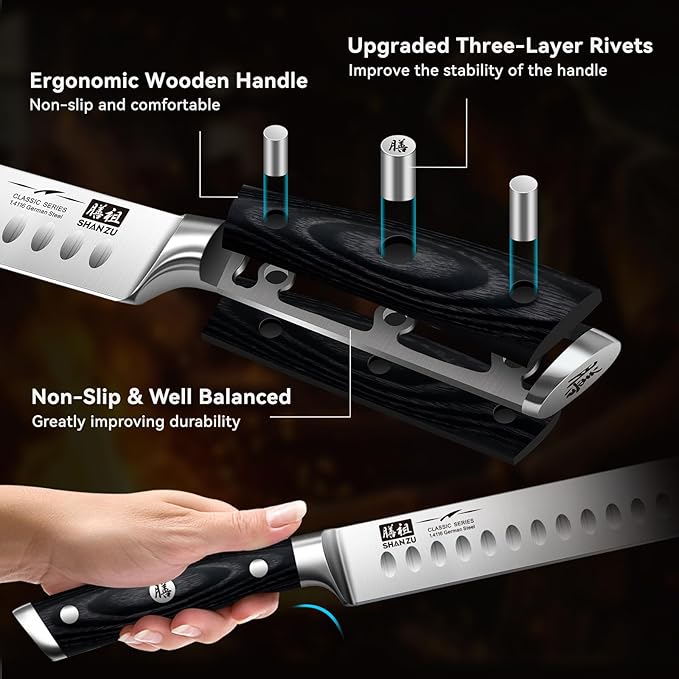 SHAN ZU 12" Slicing Knife - Brisket Slicing Meat Carving Knife Professional German 1.4116 Stainless Steel Razor Sharp Blade, Ergonomic Wood Handle & Full Tang Design, Gift Box Included