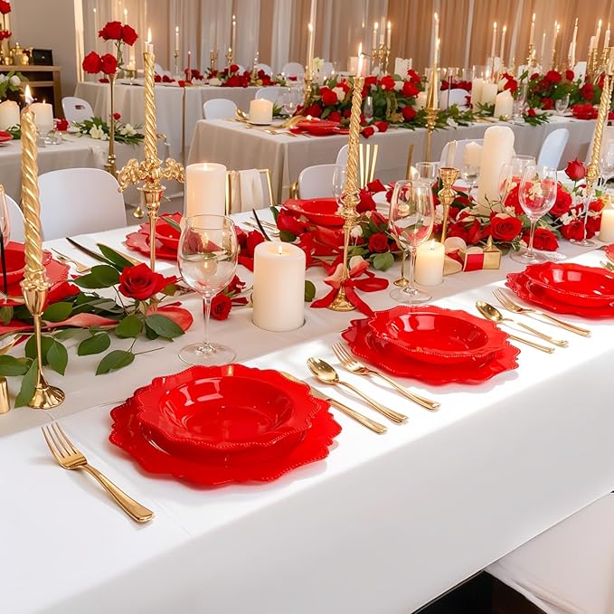 COLOSUS Red Plastic Party Bowls (60 Pack) 12 Oz Disposable Soup/Salad Bowl, Fancy Shatterproof Dinnerware for Catering, Holidays, Weddings, and Everyday Use