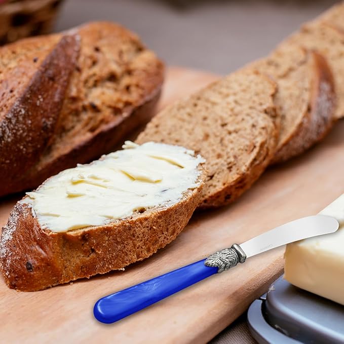 REVERIE Collection 4-piece Stainless Steel Butter Spreader Cheese Knife, Giftable Butter Knives set, Bread Knife set (Blue)
