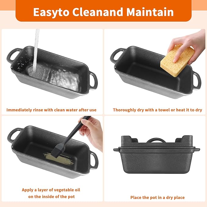 9.5×5 Inch Cast Iron Loaf Pan with Lid, 2-In-1 for Homemade Sourdough Baking, Vegetable Oil Seasoned Dutch Oven with Pressure Release Vents & Dual Use Griddle, for Kitchen, Oven & Camping