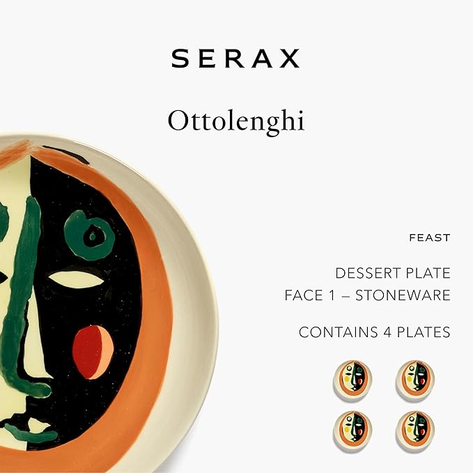 Breakfast Plate | Feast tableware by Ottolenghi | 4 Dessert Plates | Stoneware Dinnerware Set in mixed colors 1 | luxury Dishware for Dinner at Home, Party | Kitchen Sets