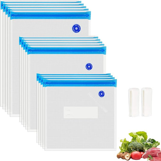 O2frepak 15 Pack Reusable Sous Vide Bags,BPA-Free Vacuum Seal Bags of 3 Sizes with 2 Seal Clips for Sous Vide Cooking and Food Storage