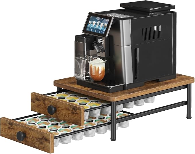 Coffee Pod Drawer Holder for K Cup, 56 Pods Capacity, 2 Tier Organizer for K Cup, Coffee Pod Organizer for Countertop, Space Saving, Easy Assembly, Rustic Brown KH28BRY1