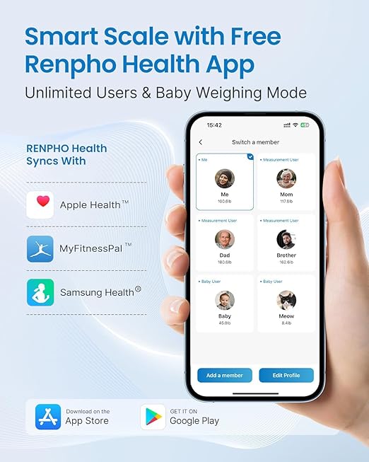 RENPHO Smart Scale, Digital Bathroom Scale for Weight, Scale with BMI, Body Fat, Muscle Mass, Body Composition Analysis, Highly Accurate Bluetooth Scale with APP, 400lbs, White-Elis 1