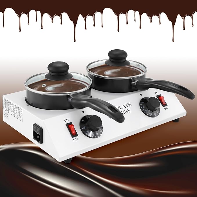 WICHEMI Chocolate Melting Pot Chocolate Warmer Chocolate Melter Chocolate Tempering Machine Pot for Home, Commercial Electric Melting for Chocolate, Butter, Cheese, Cream, Candy, Milk (Double Pots)