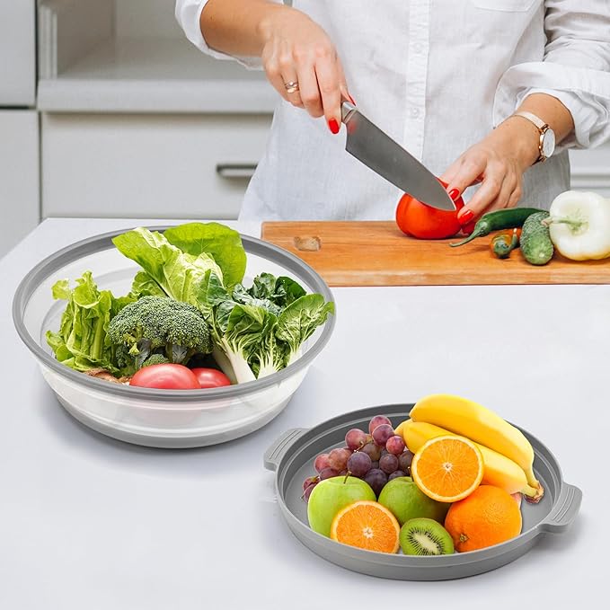 Microwave Splatter Cover for Food with Anti-scald Base Plate,Large Plastic & Silicone Vented Avoid Scalding Collapsible Guard Lid, Plate Holder & Kitchen Colander for Meal Prep-10.7 Inch (gray)