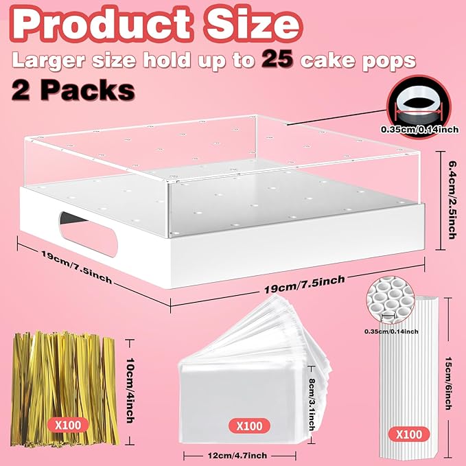 2 Pack Cake Pop Stand,25 Holes Clear Cake Pops Display Holder,Cake Pop Sticks Kit, Candy Pop Holder,cake pop mold for Party,Wedding,Birthday(White,2-Pack)