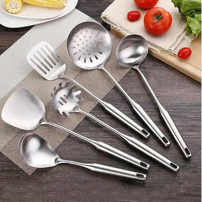 304 Stainless Steel Kitchen Utensils Set 6 Pcs Cooking Utensil, Spatula, Soup spoon, Leaking shovel, Kitchen Tools Set (6 Pieces Set)
