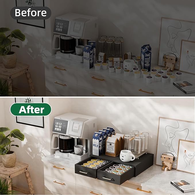 Simple Trending K Cup Organizer Coffee Pod Storage Box, Tea Organizer Holder and Drawer Storage Holds, 30 Pods Capacity, Black