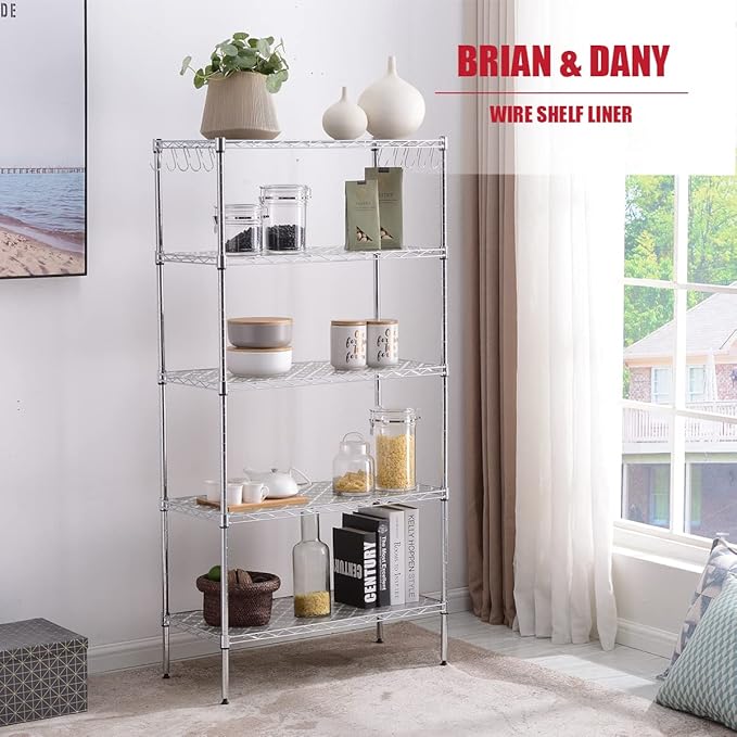 BRIAN & DANY Wire Shelf Liner 14" X 30", Heavy Duty Shelf Liners for Wire Shelving, Waterproof Protector Mats, Set of 5, Quatrefoil Grey